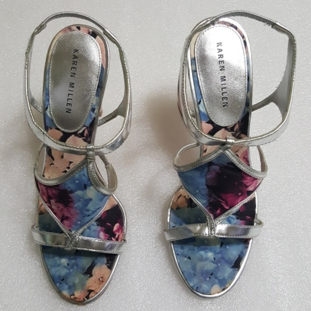 KAREN MILLEN silver flowers print heels size 37 - Picture 6 of 6